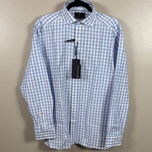 Luchiano Visconti Long Sleeve Button Down Light Blue and White Checkered Shirt